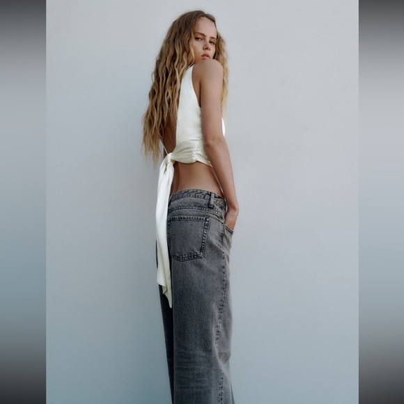 Zara open back satin effect top. Size: XS. Color: Light Green - Picture 10 of 10